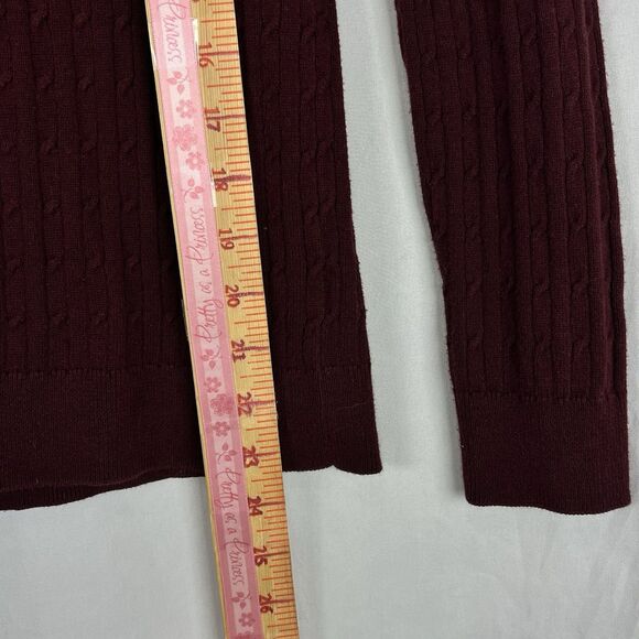 Talbots Petite Sweater Womens Medium Burgundy Cable Knit V Neck - Picture 9 of 11